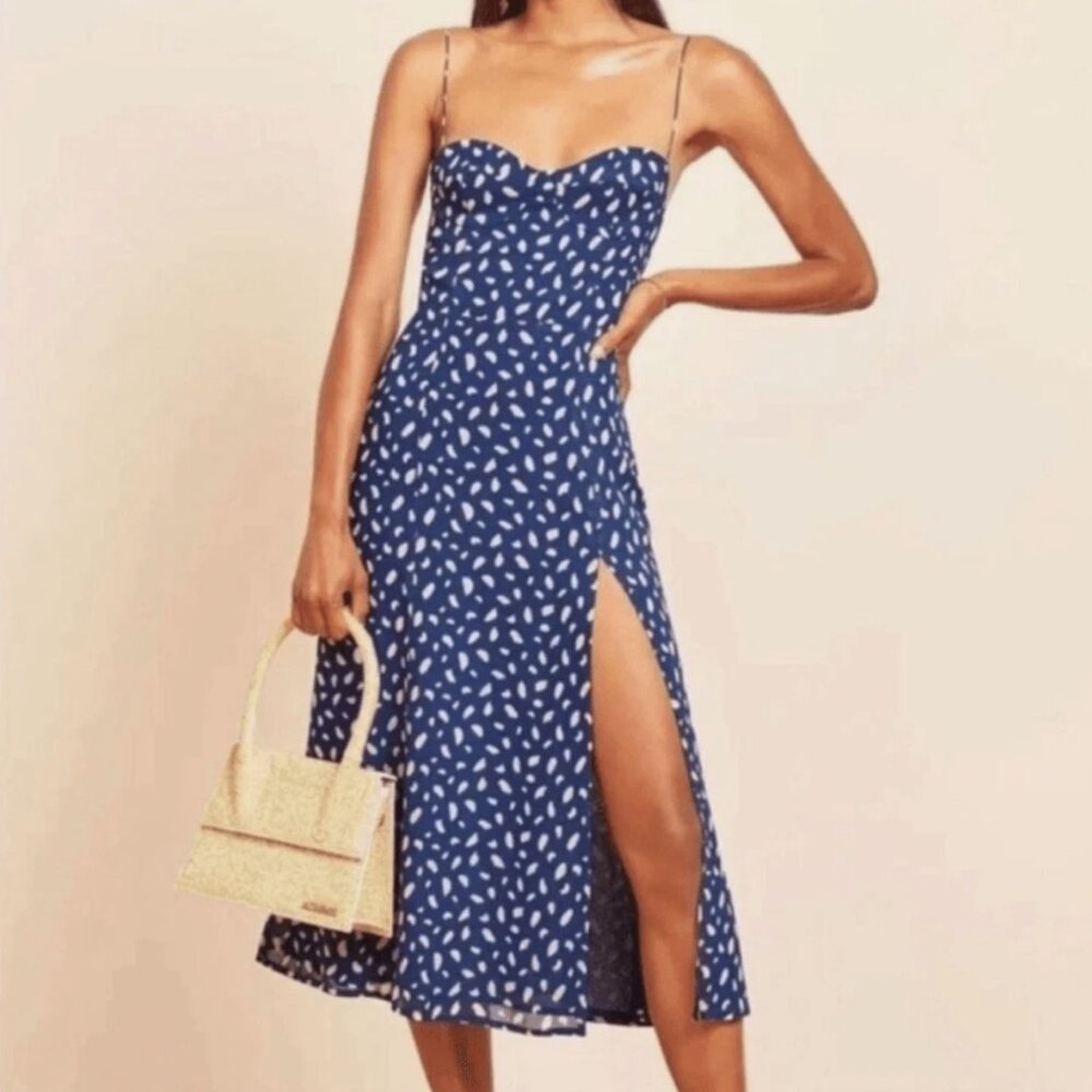 Reformation Blue Spotted Midi Dress